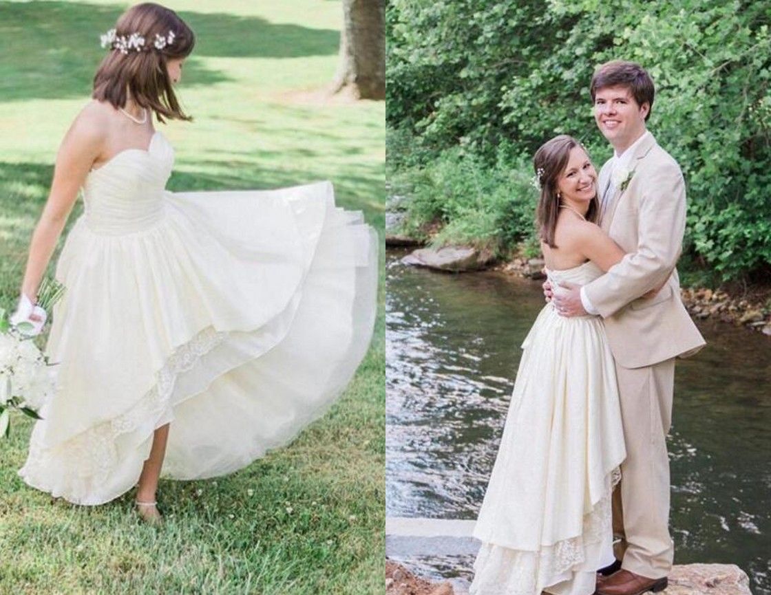 Sweetheart Strapless Asymmetrical Satin Wedding Dress