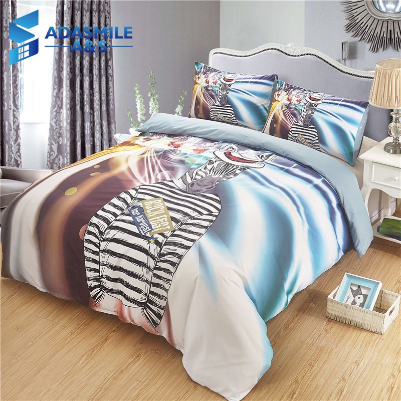 Cartoon Zebra Printed Kids Bedroom Bed Linens Comfortable Anti Mite Bedclothes Uk Us Queen Teens Shams Bedding Duvet Cover Set
