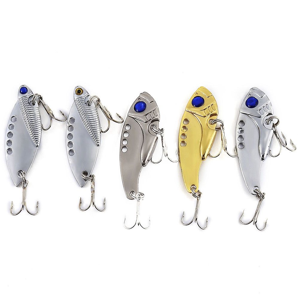 5pcs Spoon Fishing Lure with Sharp Three Hooks Crankbait Hard Bait Swimbait