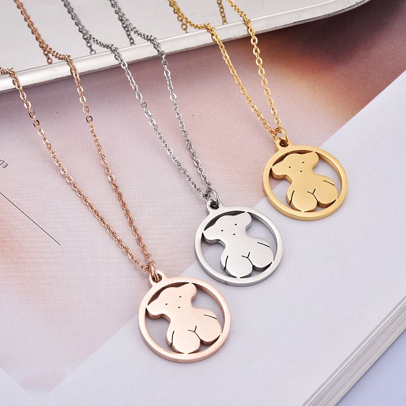 2020 316L Titanium Steel Round Bears Pendant Rose Gold Plated Necklace ...