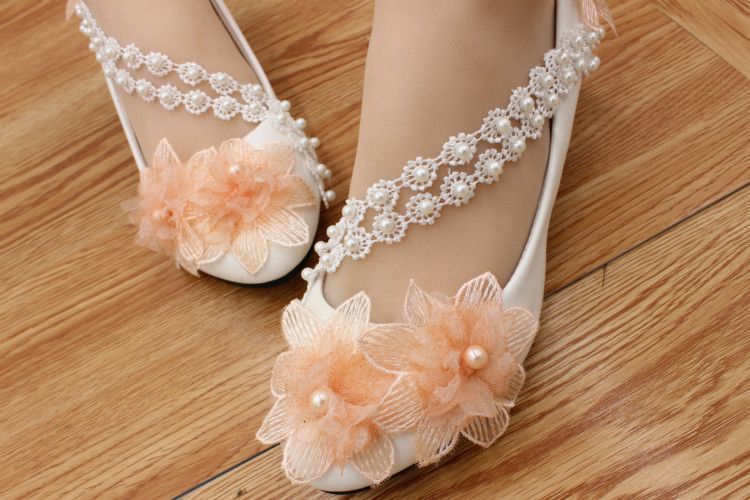 compre zapatos de boda de flores de color naranja zapatos de tacón