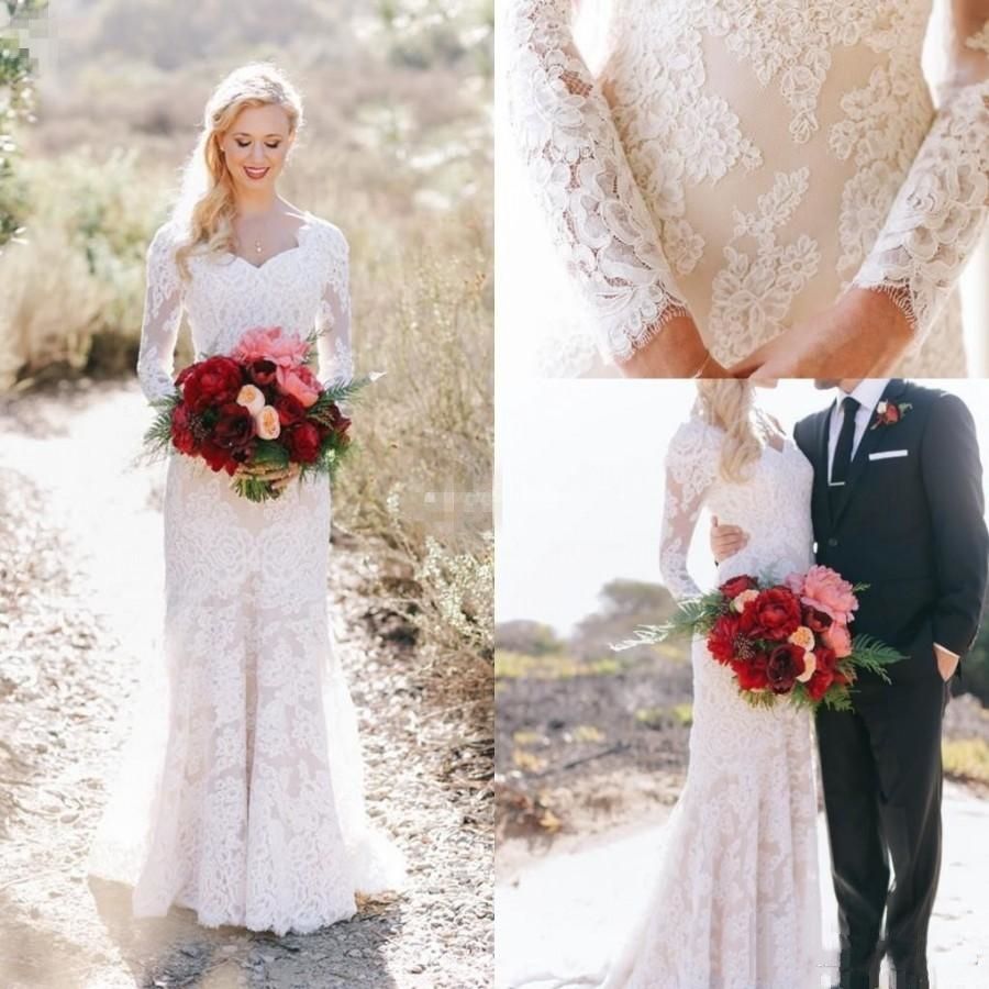 2019 Cheap Lace Western Country Wedding Dresses Long Sleeves