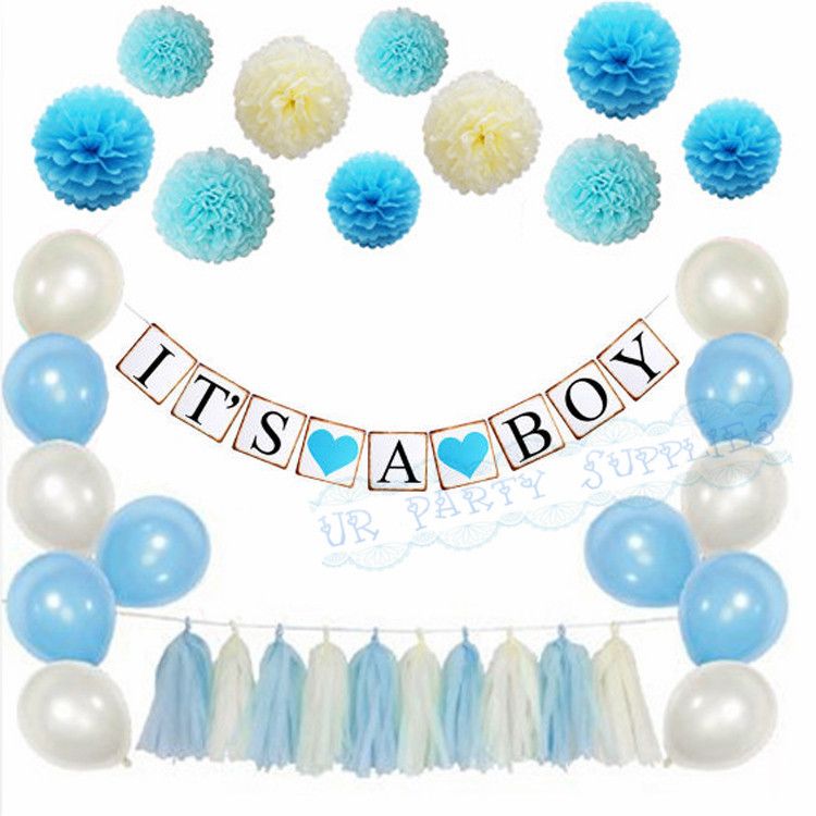 Compre Decoraciones Para Baby Shower Pompones De Tejido Mixto Azul