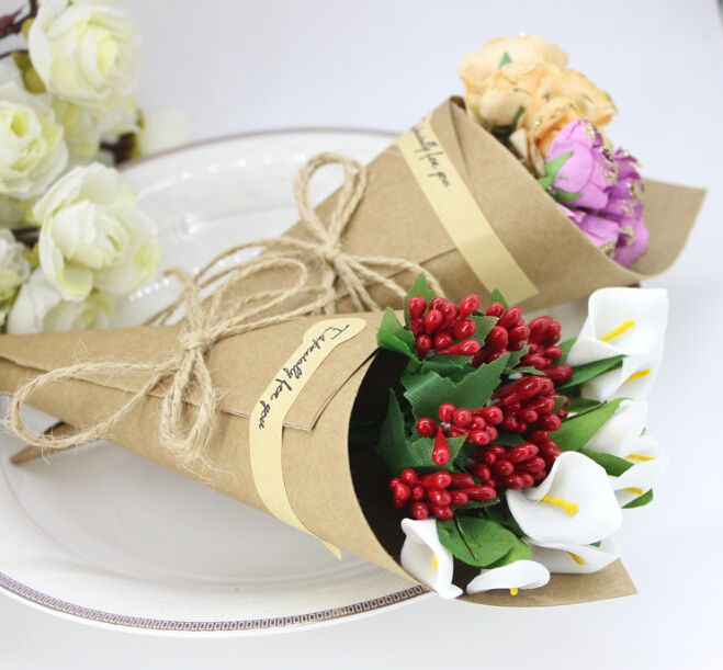 diy dry flower paper package cone shape wrap paper box retro flower paper wrap