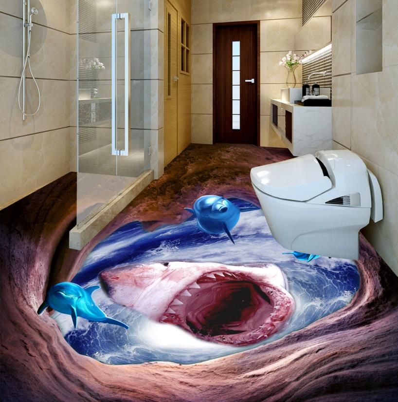 Großhandel 3D Bodenbelag Ferrocious Hai Tapeten 3d Boden Wandbilder Für