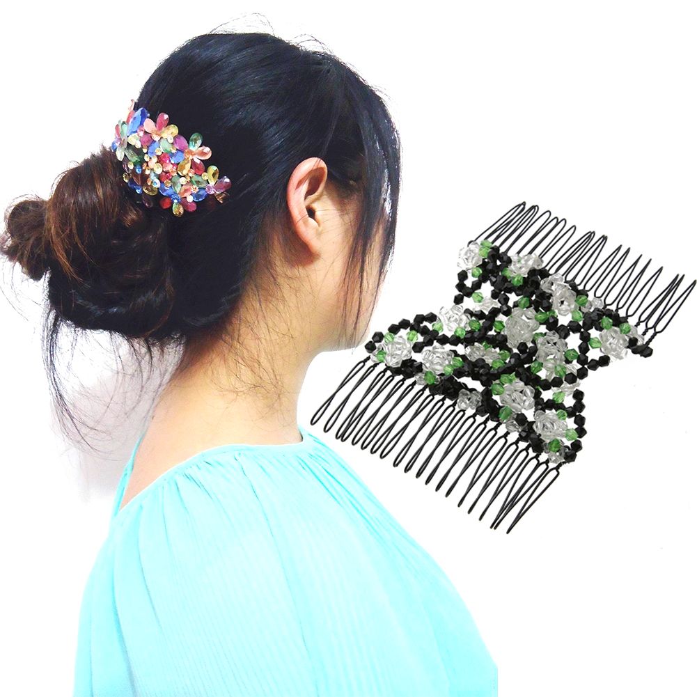 2021 Vintage Flower Bead Stretchy Hair Combs Double Magic Slide Metal