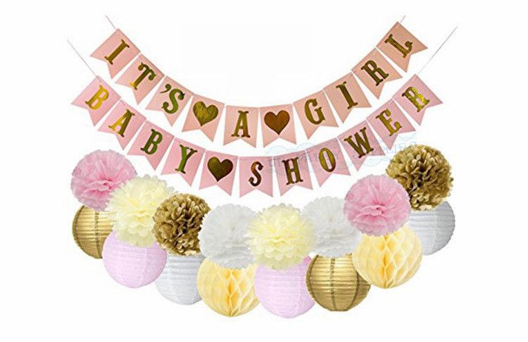 2019 Baby Shower Decor Pink White Gold Party Decorations Tissue