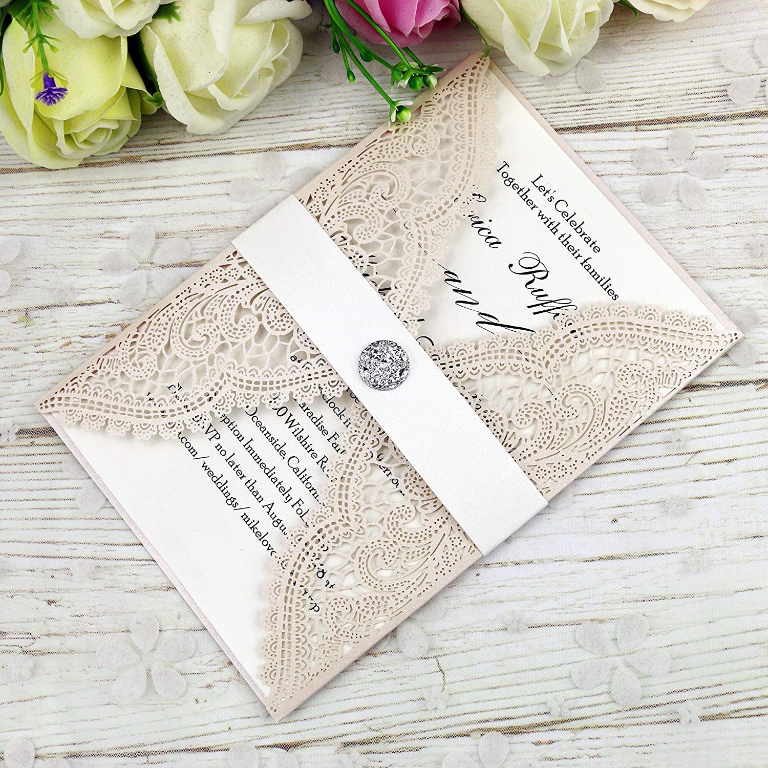 elegant laser cut invitations cards with crystal for wedding bridal