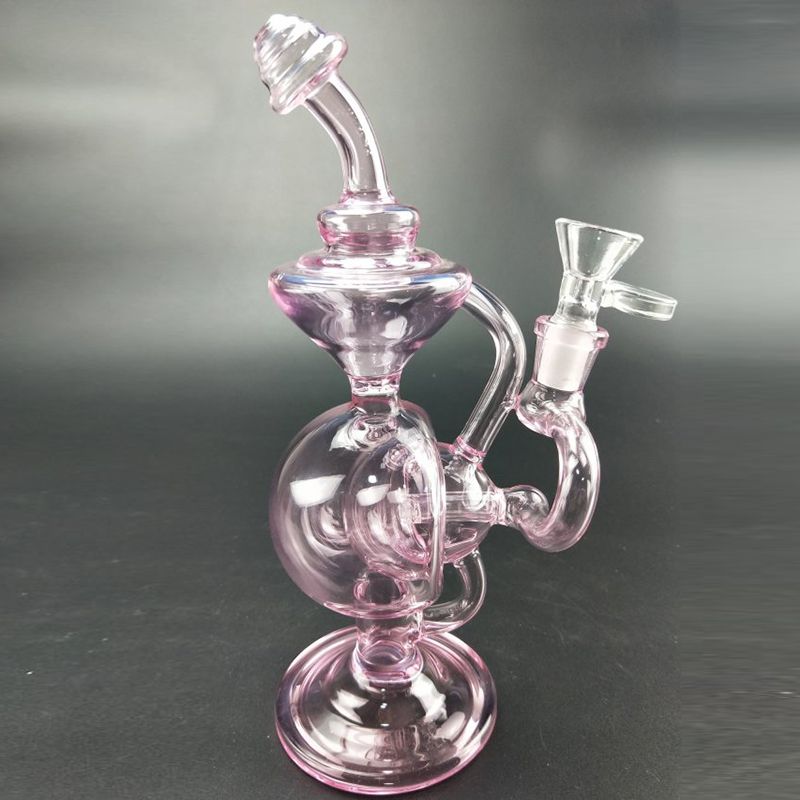 2020 Pink Bong Klein Glass Rig 8.6 Inches Pink Bongs Water Pipe Cyclone Vortex Bongs Recycler