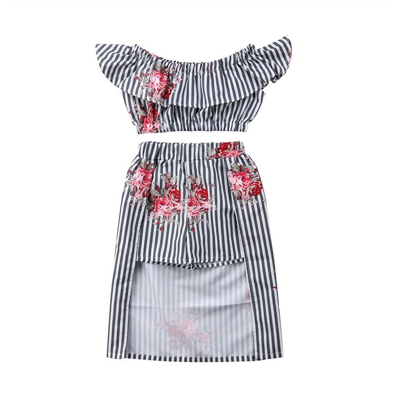 2018 Floral Clothing Set New Summer Kid Girl Sundress Stripe Off Shoulder Tops Flower Shorts Skirt Outfits Party Dress Clothes Set From Sightly 2018 Floral Clothing Set New Summer Kid Girl Sundress Stripe Off Shoulder Tops Flower Shorts Skirt Outfits Party Dress Clothes Set From Sightly
