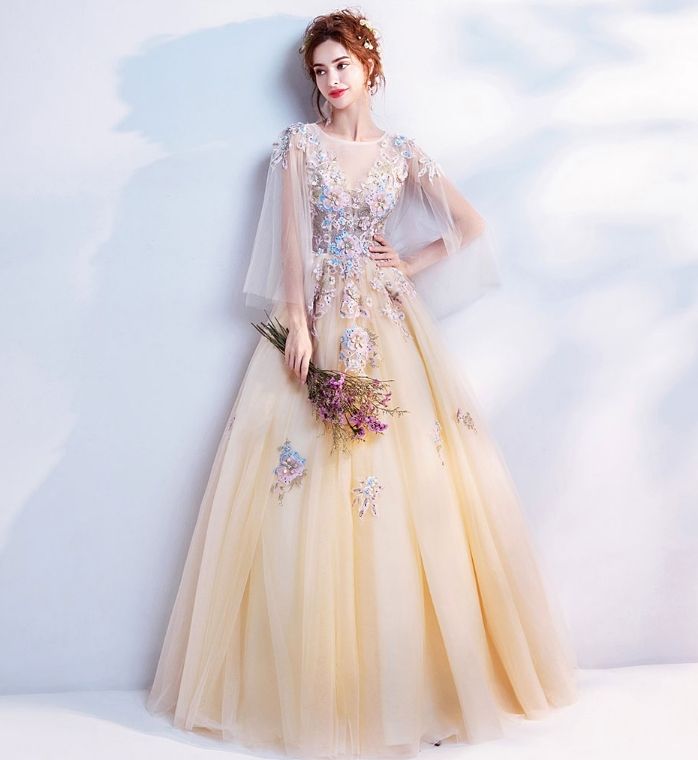Yellow Flowers Wedding Dress