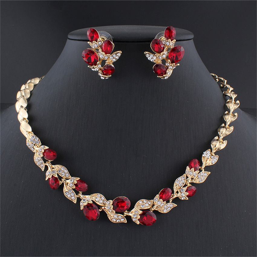 2020 Elegant Women Luxurious Jewelry Set Gold Plated Rhinestone Inlay