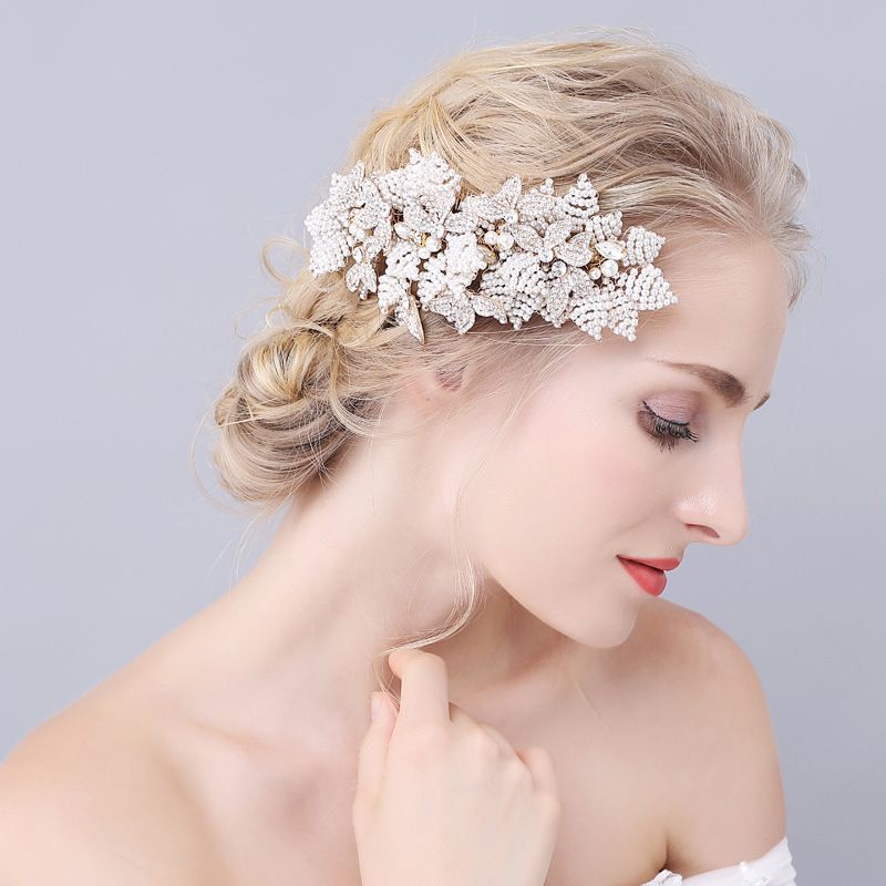 Faux Pearl Bridal Tiaras Hair Combs Flowers Wedding Accessories