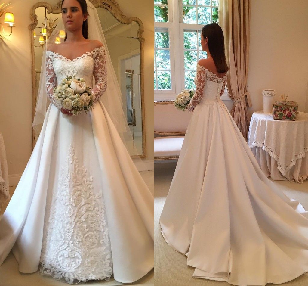 Discount 2018 Elegant Ivory Satin Wedding Dresses Off The ...
