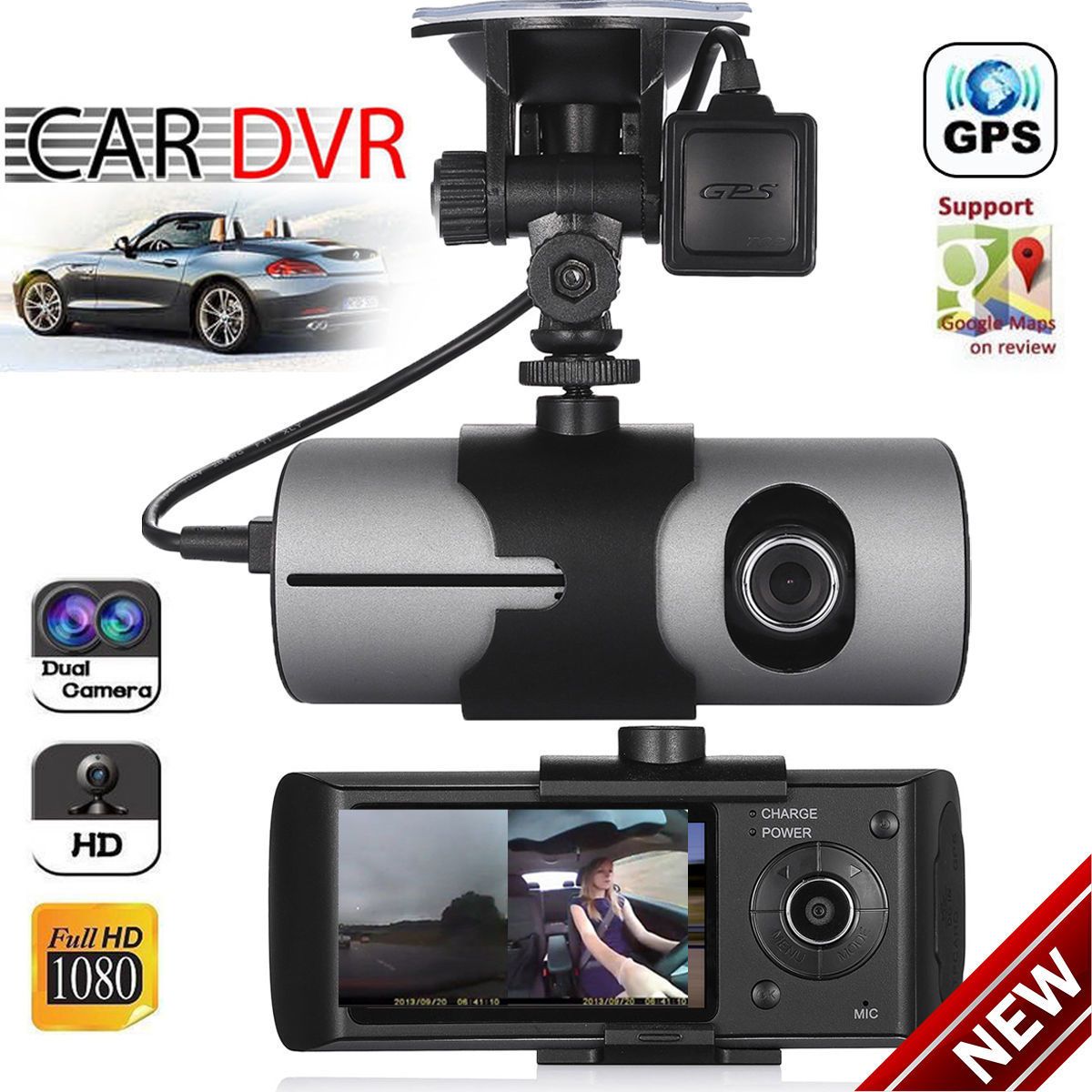 Dual Lens GPS Camera HD Car DVR Dash Cam Video Recorder G Sensor Night
