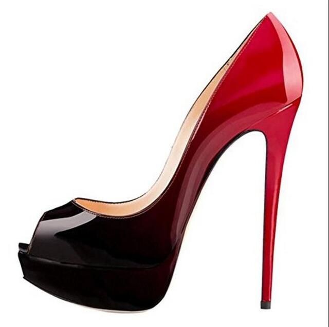 red and black high heel shoes