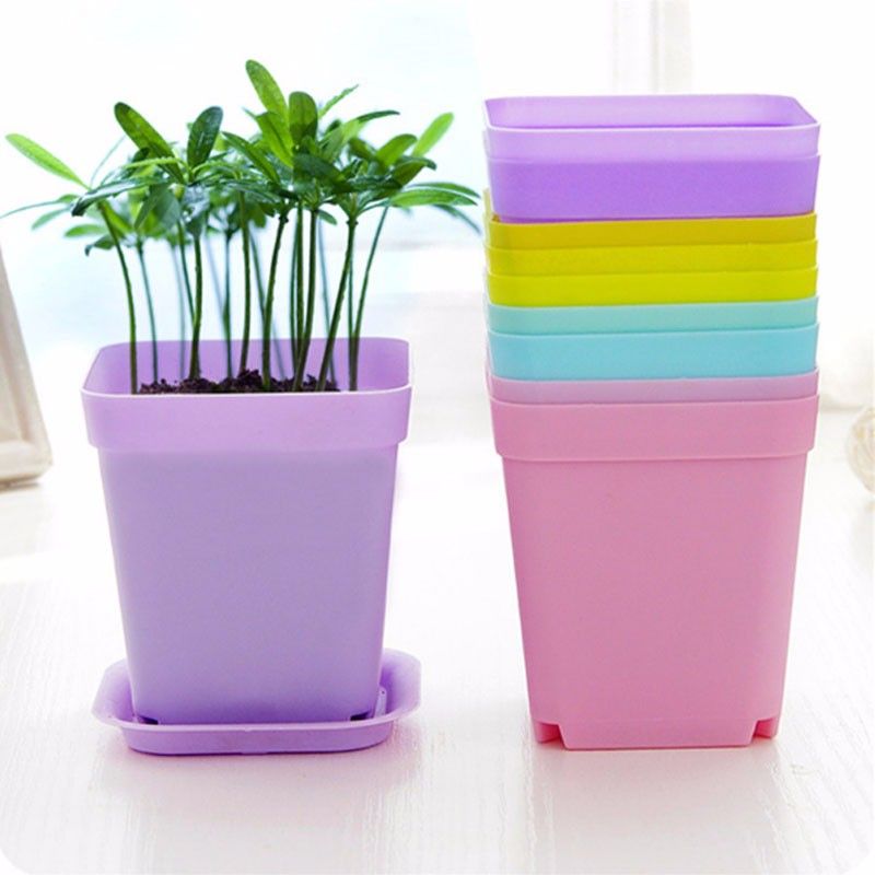 2020 Wholesale Mini Plastic Flower Pots+Plastic Tray Vase Square Flower