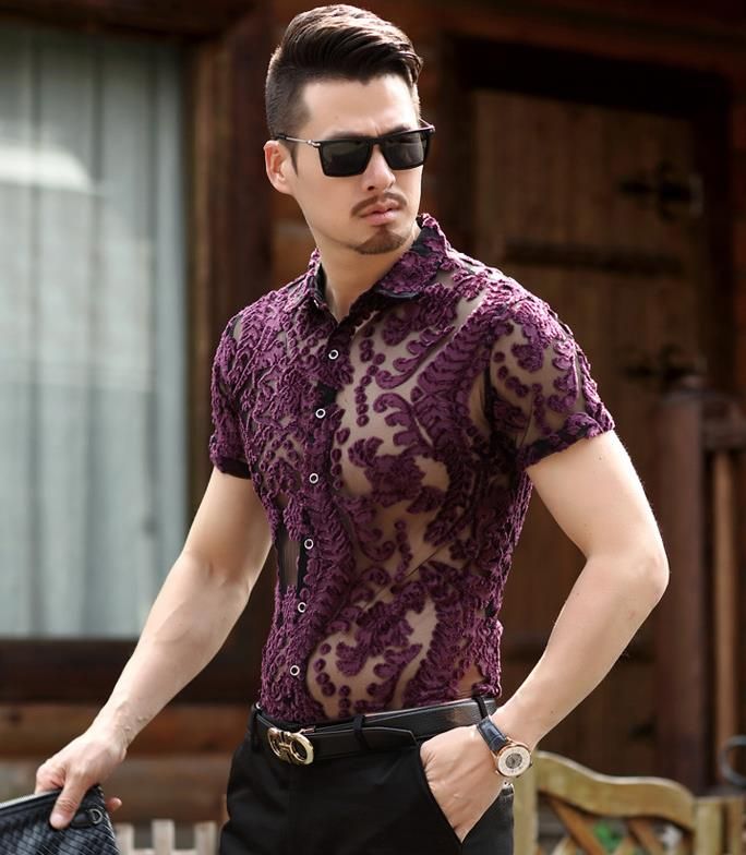 2021 Top Fashion Mens See Through Shirts Male Casual Short Sleeve ...