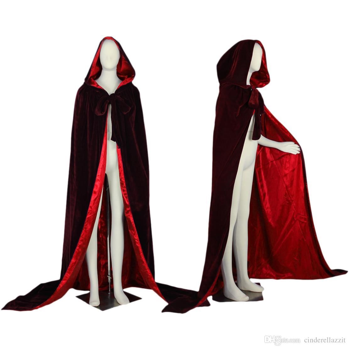 VELVET LINED GOTHIC CLOAK HALLOWEEN BLACK CAPE HOODED WICCA MEDIEVAL LARP SCA
