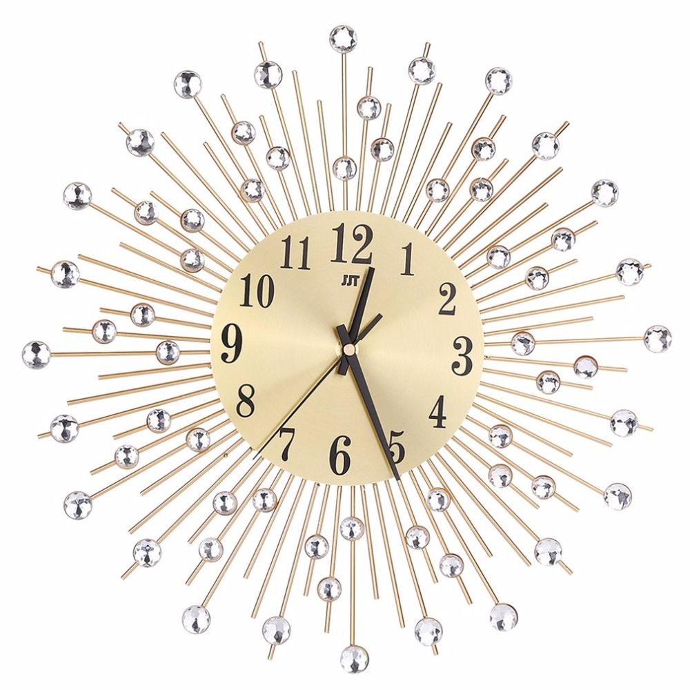 Modern Art Large Wall Clock Metal Sunburst Clear Diamante Crystal Modern Art Large Wall Clock Metal Sunburst Clear Diamante Crystal Mute Home Decor For Living Room Bedroom 40 Inch 50