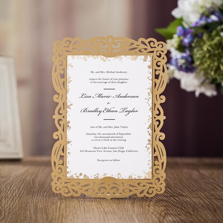 Gold Wedding Invitation Cheap New 2018 Laser Cut Folded Invitation