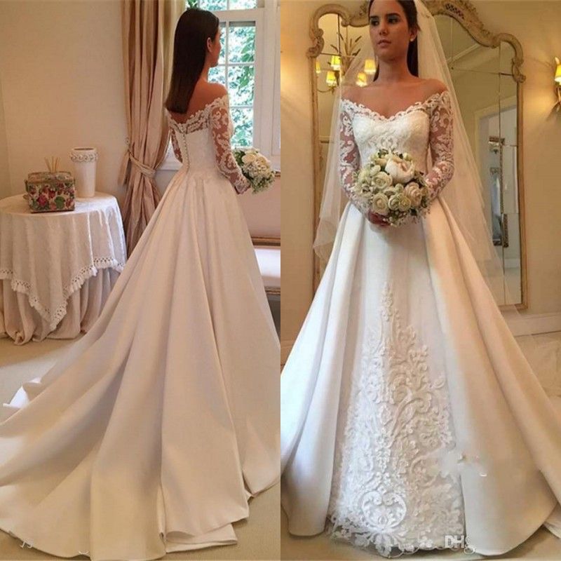 compre vestidos de novia de manga larga vintage con apliques de