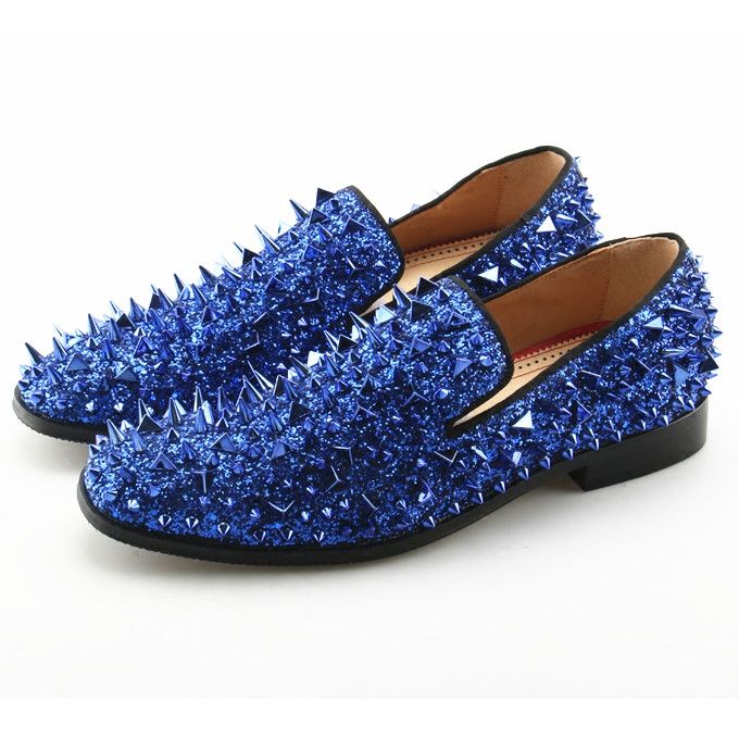 blue glitter flat shoes