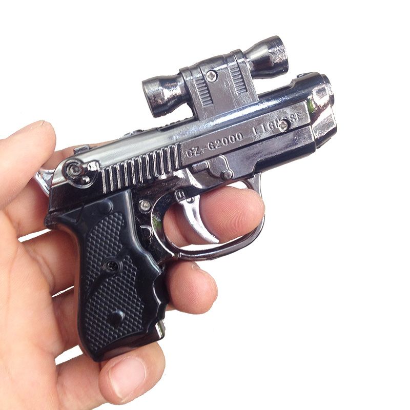 2019 Creative 2 In1 Metal Pistol Gun Lighter Silver Revolver Jet Torch