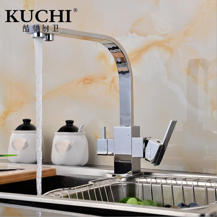 Kuchi 8007 360 Degree Rotation Kitchen Faucet Dual Handles For