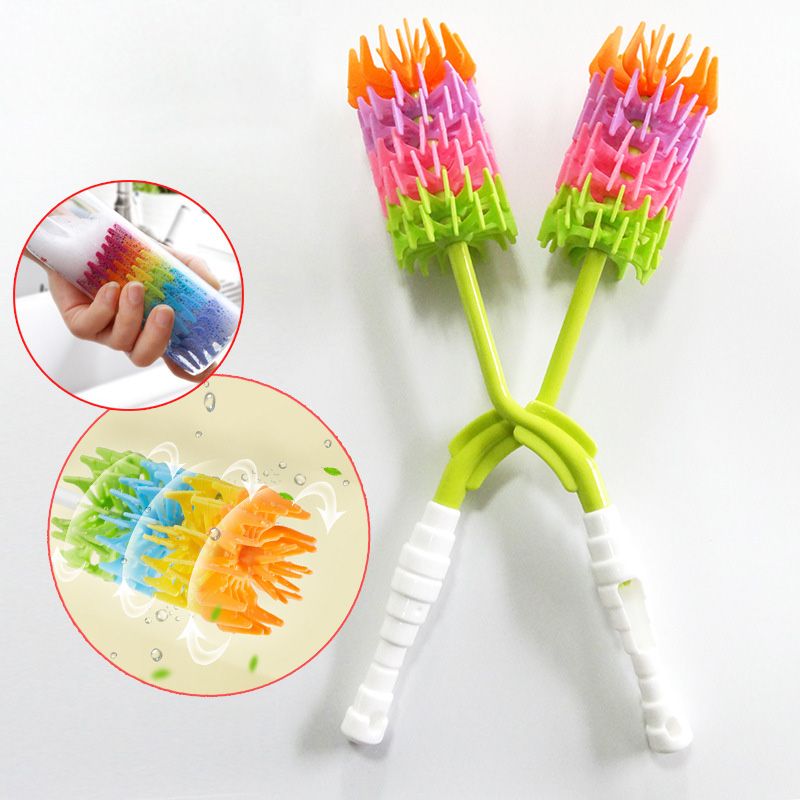 2020 Silicone Bottle Brush Drinking Cup Water Mug 360 Degree Rotating Long Handle Rainbow