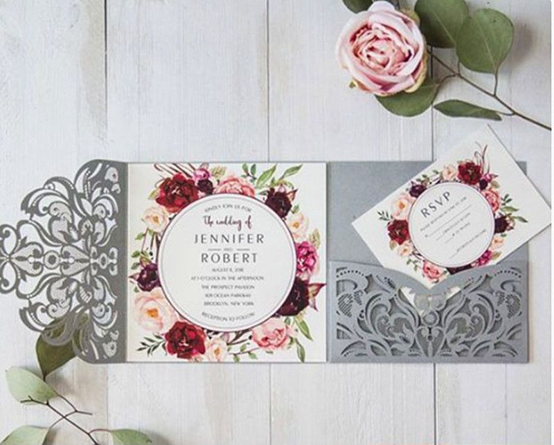 elegant silver grey wedding invitation pocket tri folding with rsvp wedding invitation pocket