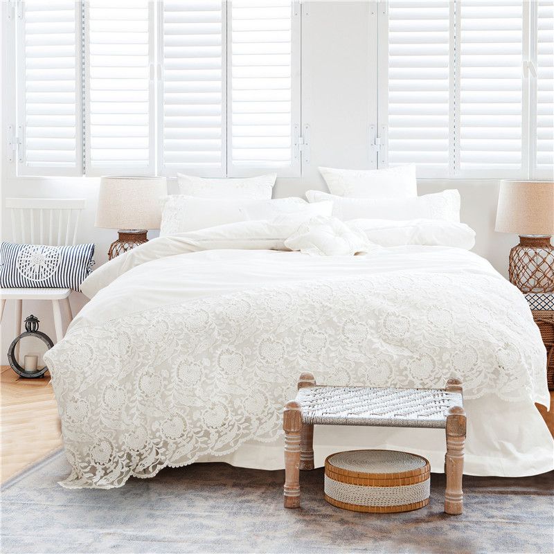 Korean Style Girls White Lace Bedding Set Egyptian Cotton 4 King Korean Style Girls White Lace Bedding Set Egyptian Cotton 4 King Queen Size Luxury Wedding Bed Bedsheet Duvet Cover Collections