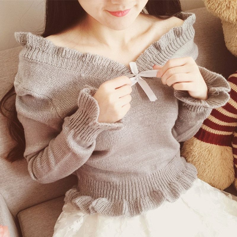 2019 Japanese Style Cute Women Off Shoulder Sweater Slash V Neck ...