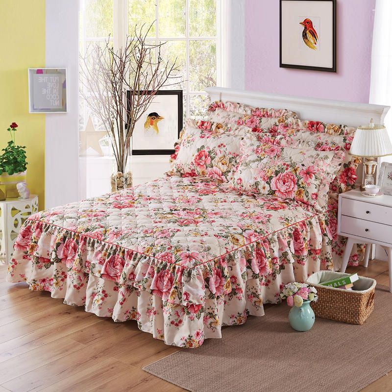 Quilted Cotton Bed Skirt Bedspread Set Mattress Cover Twin Full Quilted Cotton Bed Skirt Bedspread Set Mattress Cover Twin Full Queen Size Korean Bedding Sets Skirts Pillowcases Bedskirt White King From