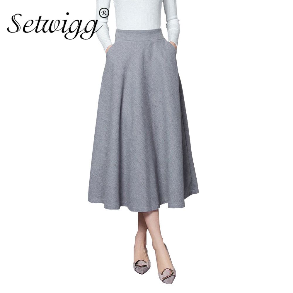 wigg new winter wool blend long swing skirt high stretch waist thick