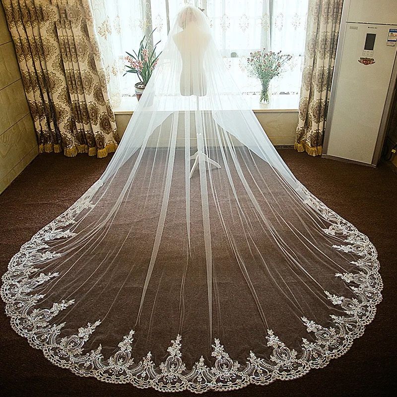 Lace Wedding Veils With Comb Tulle Long Wedding Veils Cathedral