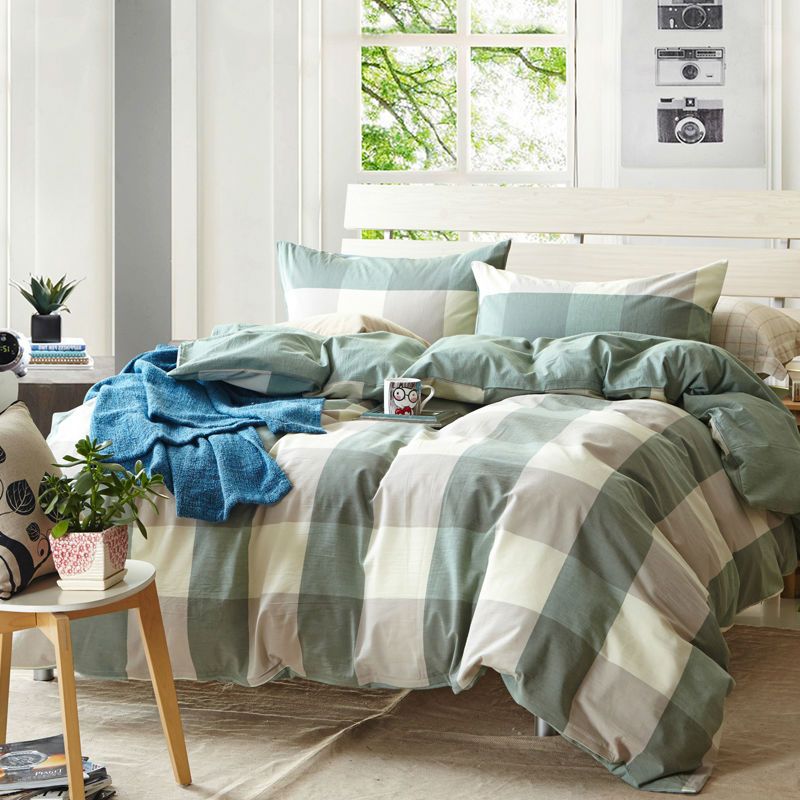 Brief Light Green Plaid Queen Duvet Cover Set For Single Or Double Brief Light Green Plaid Queen Duvet Cover Set For Single Or Double Bed 100 Cotton Bedding Sets Fast Quilt From Isaaco