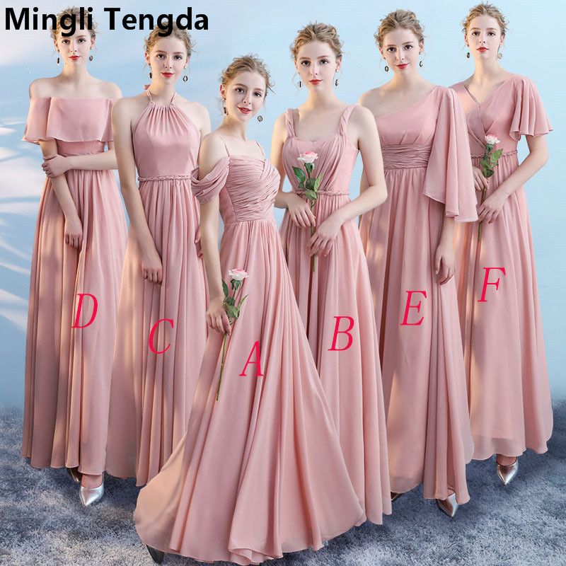 compre vestidos de dama de honor de cuello barco chiffon 2018