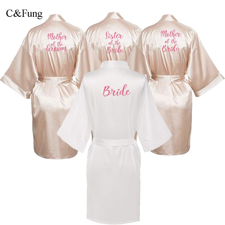 2019 C Fung Sexy Champagne Robe Bride Kimono Satin Robe Women