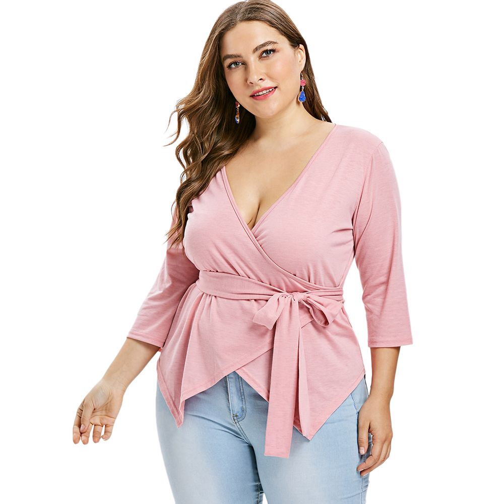 Wipalo Plus Size 5xl Low Cut Top Three Quarter Plunging