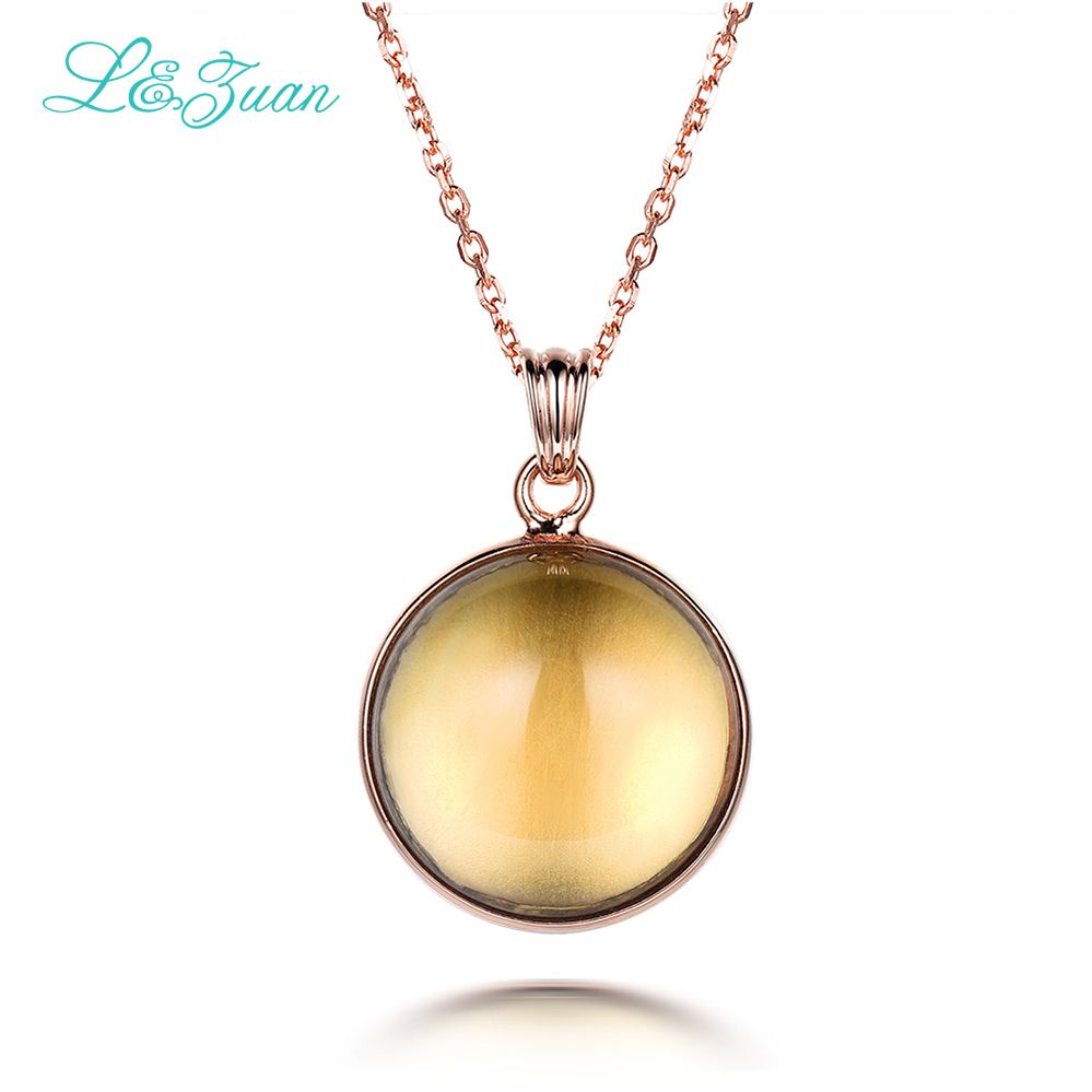 I Zuan Round Yellow Stone Natural Citrine Pendant Necklace For Women 925 Sterling Silver Fine Elegent Jewelry Choker Necklacey1883008