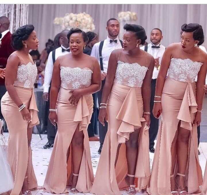 2018 South African Arabic Bridesmaid Dress Jewel Neck Country Garden