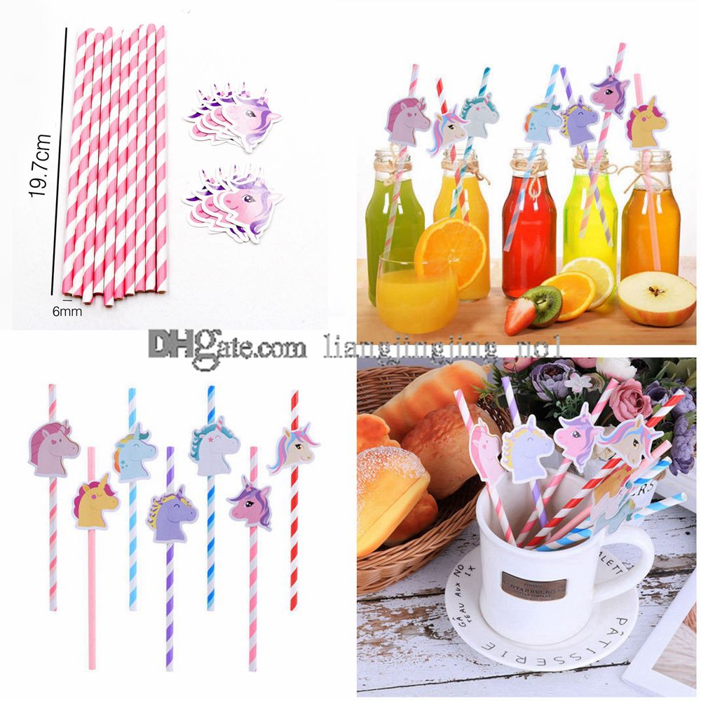 Unicorn Paper Drinking Straw Colorful Straws Unicorn Birthday
