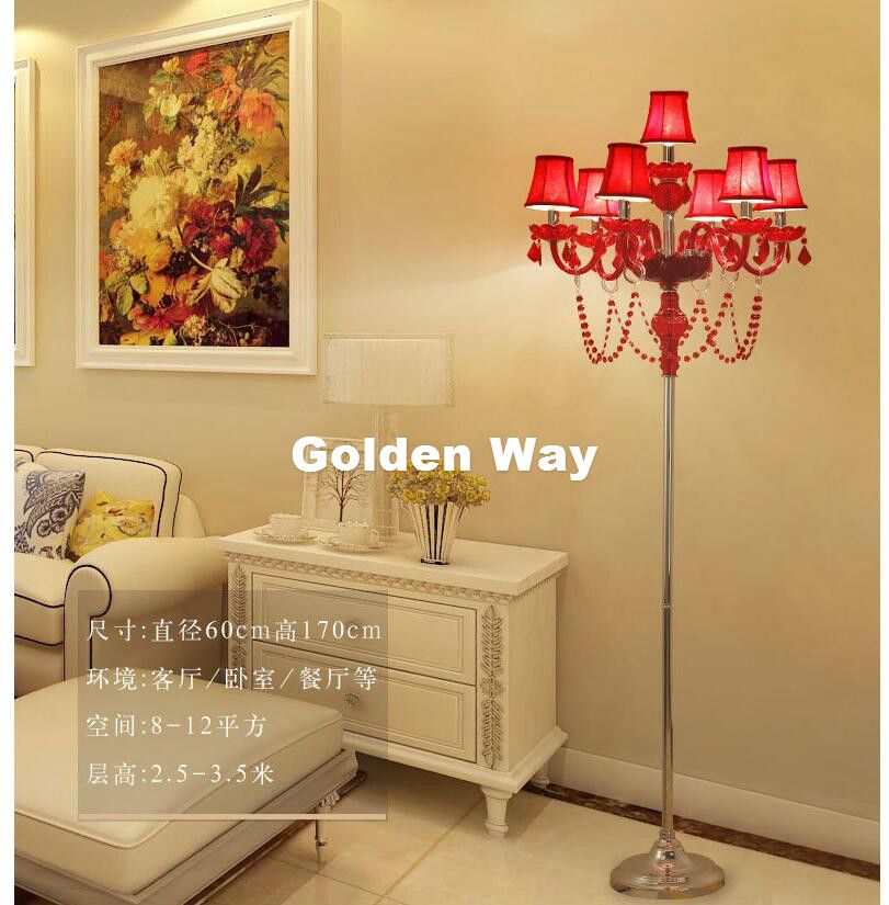 Free D60cm H150cm Gold Red Crystal Glass Floor Lamp European Style Bedroom Bedside Lighting Fixture Ac 100 Guaranteed
