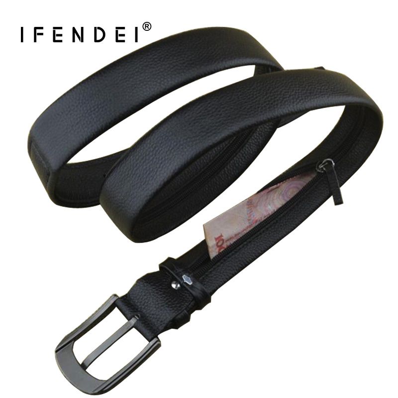 IFENDEI Cowhide Zipper Belt Men'S Hidden Money Belt Genuine Leather