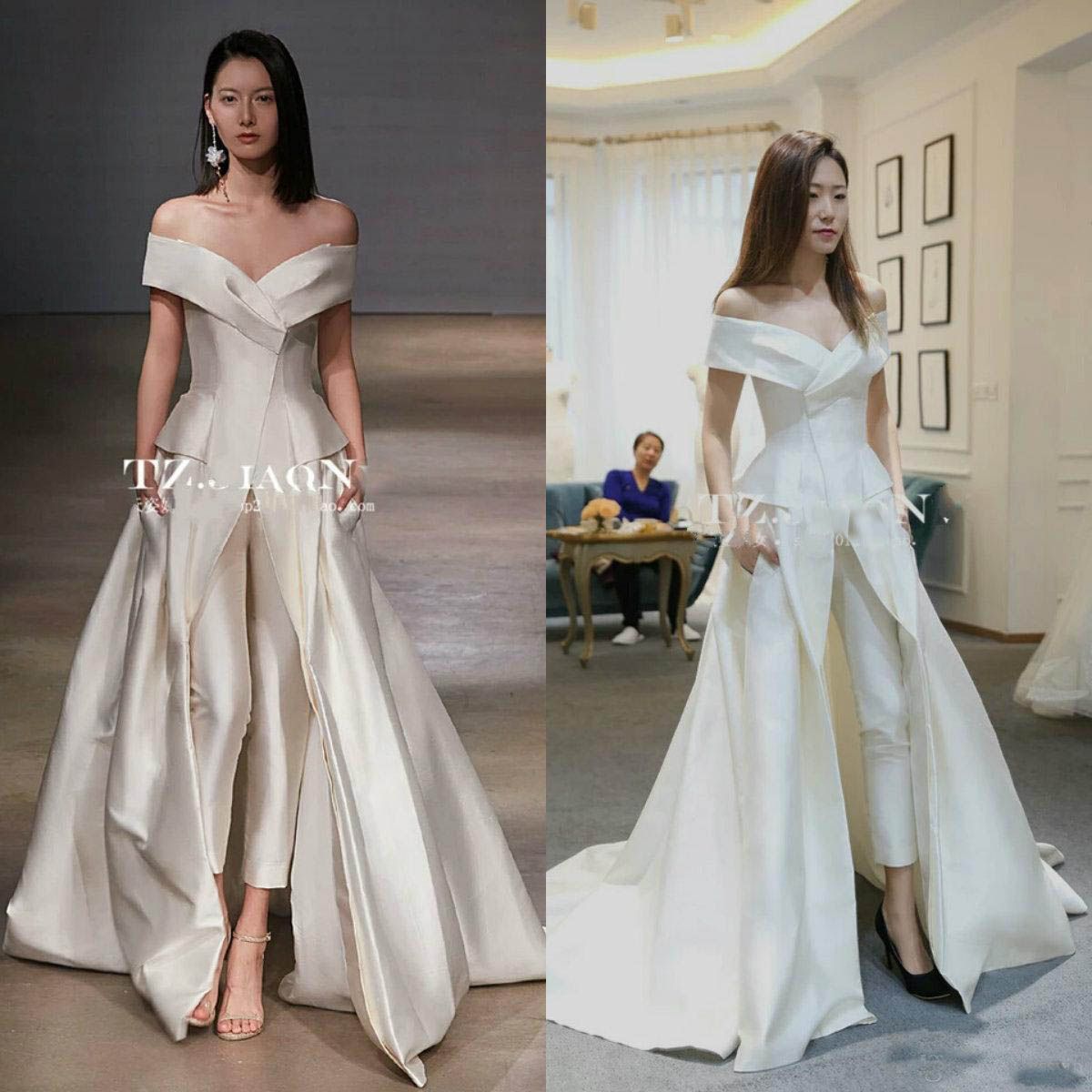 2018 Fashion Elegant White Evening Dresses Jumpsuit Pants Off Shoulder