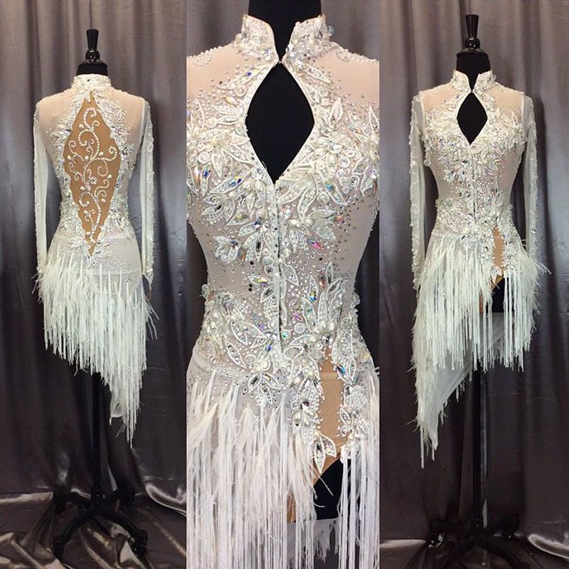 Robe Salon Femmes 2018 Tango Danse Blanche La High Frangé De Latine Pour Col Le f76vIYbgym