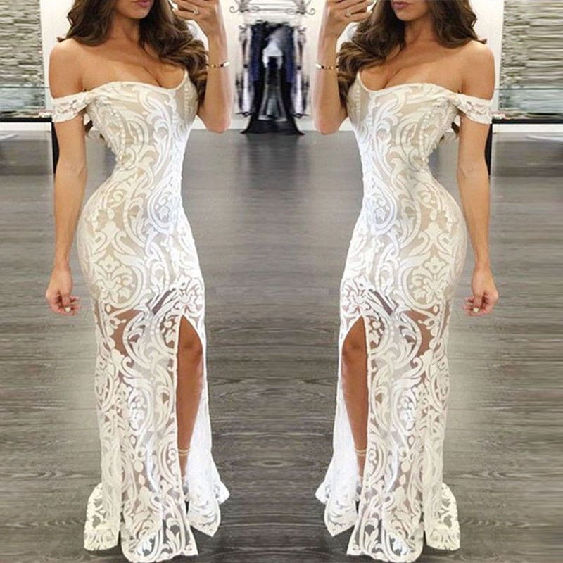 Pour Épaule Patchwork Femmes Hors Dentelle De Vestidos D Longue Robes En Été Féminines Sexy Robe Blanche Soirée gIYf6yvb7