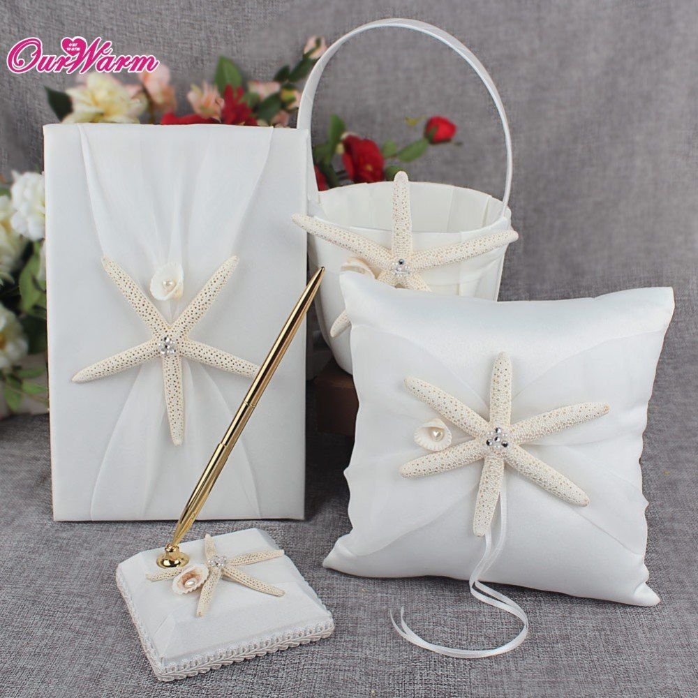 Wedding Ring Pillow Flower Basket Wedding Guest Book Pen Set