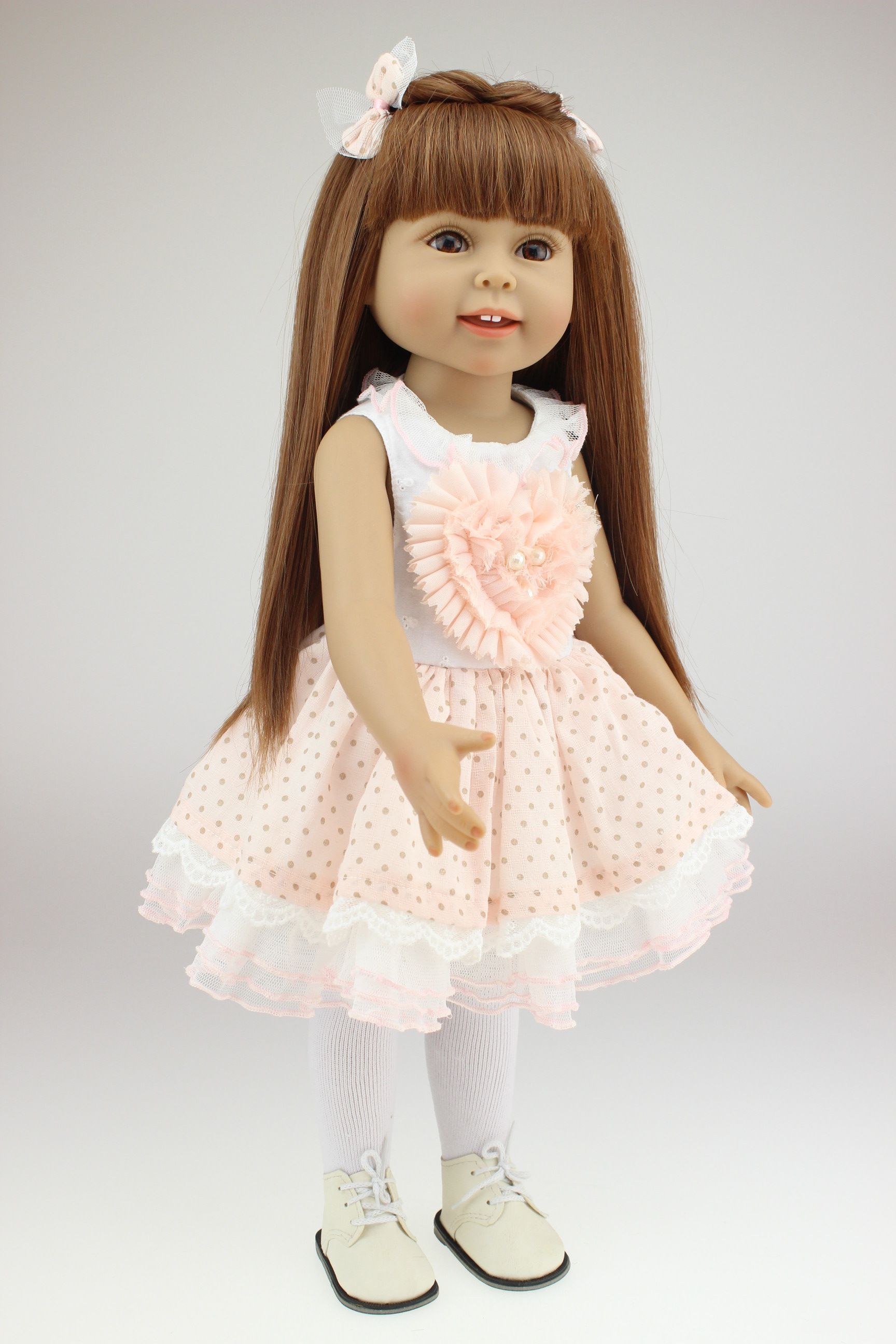 18inch American Girl Doll Baby Reborn Babies Our Generation Dolls Accessories Pink Dress 45cm Reborn Full Silicone Baby Dolls Doll Clothes For 15 Inch